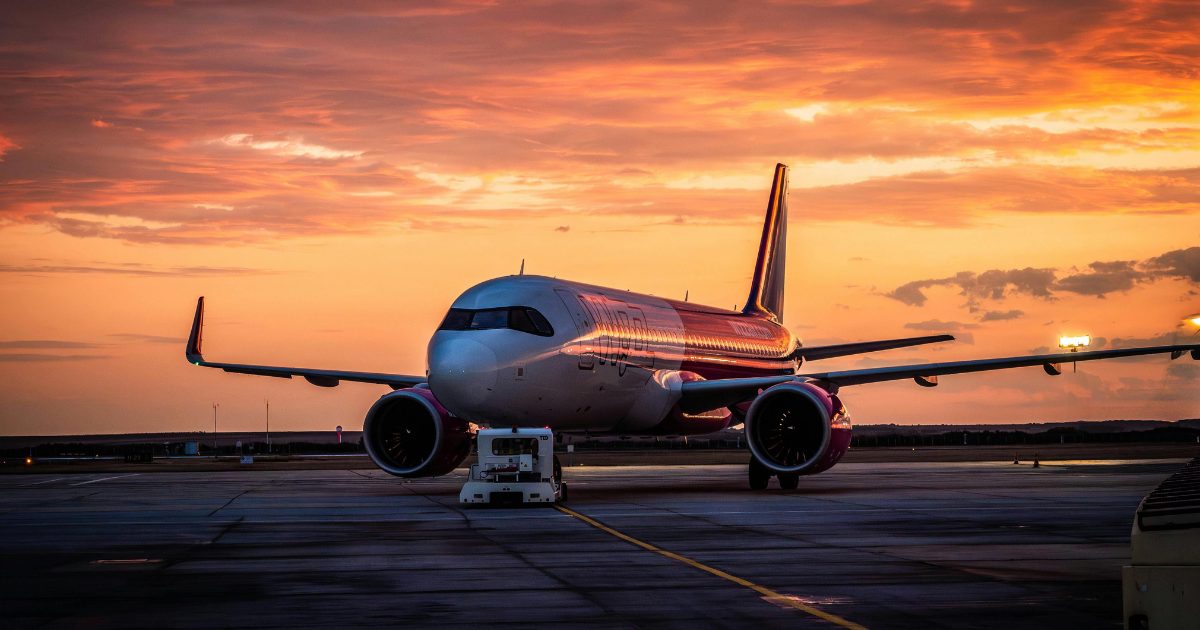 Aircraft on the ramp at sunset